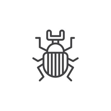 Beetle bug böcek satırı simgesi, vektör işareti, anahat üzerinde beyaz izole doğrusal stil piktogram. Bokböceği hata simgesi, logo illüstrasyon. Düzenlenebilir kontur
