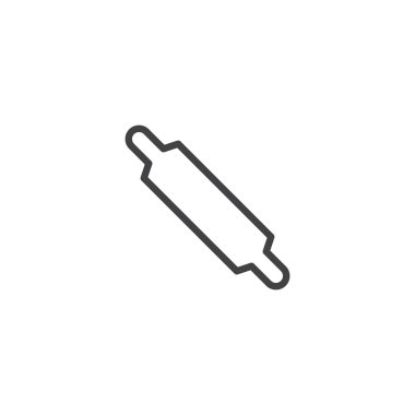 Oklava satırı simgesi, anahat vektör işareti üzerinde beyaz izole doğrusal stil piktogram. Mutfak rulo sembol, logo illüstrasyon. Düzenlenebilir kontur