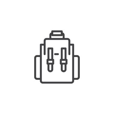 Sırt çantası anahat simgesi. Mobil kavramı ve web tasarım için doğrusal stili işaret. Turist sırt çantası basit çizgi vektör simgesi. Sembol, logo illüstrasyon. Piksel mükemmel vektör grafikleri