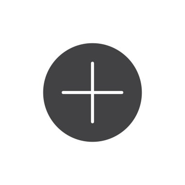 Düğme simge vektör, dolu düz işareti, üzerinde beyaz izole katı piktogram ekleyin. Artı simgesi, logo illüstrasyon.