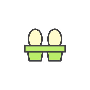 Ambalaj yumurta dolu anahat simgesini, çizgi vektör işareti, üzerinde beyaz izole doğrusal renkli sembol. Sembol, logo illüstrasyon. Piksel mükemmel vektör grafikleri