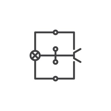 Diyagram satırı simgesi kablolama, anahat vektör işareti, üzerinde beyaz izole doğrusal stil piktogram. Elektrik düzeni sembolü, logo illüstrasyon. Düzenlenebilir kontur