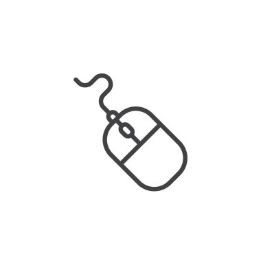 Bilgisayar fare çizgi simgesi, anahat vektör işareti üzerinde beyaz izole doğrusal stil piktogram. Fare simgesi, logo resim'ı tıklatın. Düzenlenebilir kontur