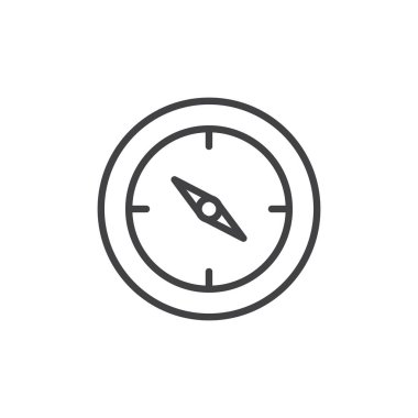 Pusula satırı simgesi, vektör işareti, anahat üzerinde beyaz izole doğrusal stil piktogram. Gezinti simgesi, logo illüstrasyon. Düzenlenebilir kontur