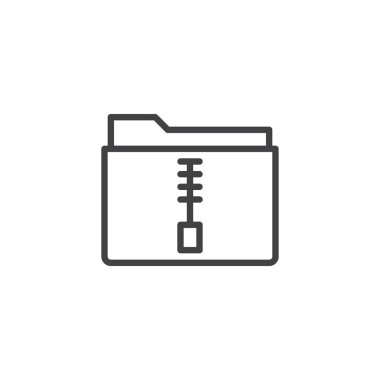 Zip dosya klasör satırı simgesi, vektör işareti, anahat üzerinde beyaz izole doğrusal stil piktogram. Sembol, logo illüstrasyon. Düzenlenebilir kontur