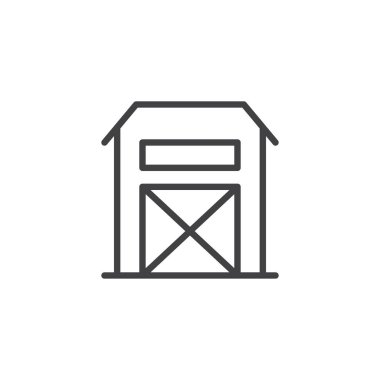 Çiftlik barn satırı simgesi bina, vektör işareti, anahat üzerinde beyaz izole doğrusal stil piktogram. Ambar sembolü, logo illüstrasyon. Düzenlenebilir kontur