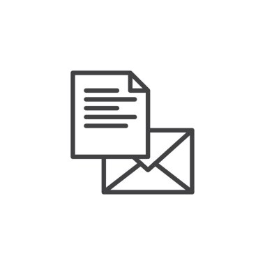 Posta iletisi satırı simgesi, vektör işareti, anahat üzerinde beyaz izole doğrusal stil piktogram. Zarf belge simgesi, logo illüstrasyon ile. Düzenlenebilir kontur