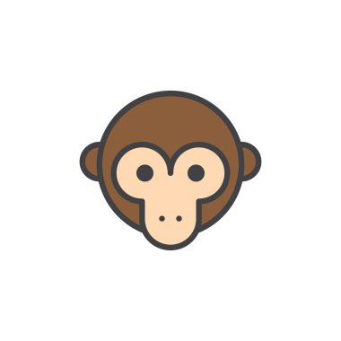 Maymun kafası dolu anahat simgesini, çizgi vektör işareti, üzerinde beyaz izole doğrusal renkli sembol. Sembol, logo illüstrasyon. Piksel mükemmel vektör grafikleri