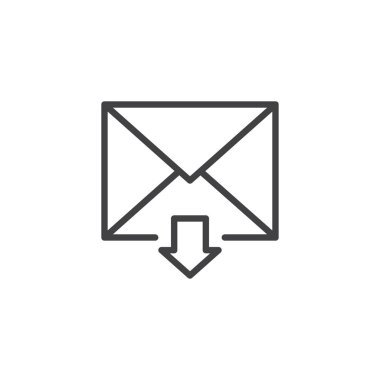 Gelen posta satırı simgesi, anahat vektör işareti üzerinde beyaz izole doğrusal stil piktogram. Gelen kutusu İleti simgesi, logo illüstrasyon. Düzenlenebilir kontur