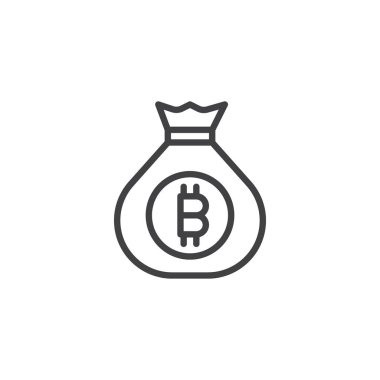 Bitcoin para çantası anahat simgesi. Mobil kavramı ve web tasarım için doğrusal stili işaret. Cryptocurrency basit bir çizgi vektör simgesi. Sembol, logo illüstrasyon. Piksel mükemmel vektör grafikleri