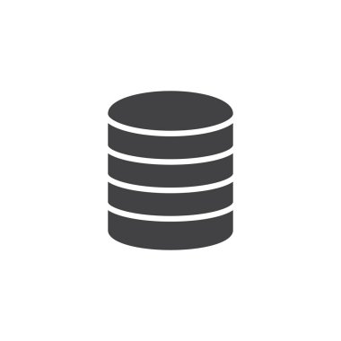 Sanal veritabanı depolama simge vektör, düz işareti, üzerinde beyaz izole katı piktogram dolu. Sunucu depolama sembolü, logo illüstrasyon.