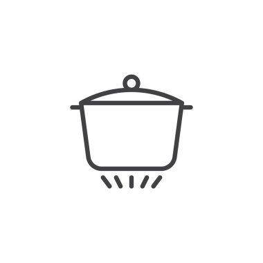 Pan Yangın hattı simge, yoktur anahat vektör işareti, üzerinde beyaz izole doğrusal stil piktogram. Tencere mutfak soba sembolü, logo illüstrasyon. Düzenlenebilir kontur