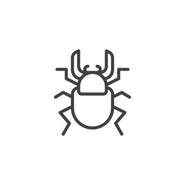 Stag beetle satırı simgesi, anahat vektör işareti üzerinde beyaz izole doğrusal stil piktogram. Hata simgesi, logo illüstrasyon. Düzenlenebilir kontur