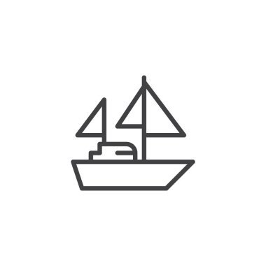 Yelken anahat simgesi ile yat. Mobil kavramı ve web tasarım için doğrusal stili işaret. Yelken gemi basit çizgi vektör simgesi. Sembol, logo illüstrasyon. Piksel mükemmel vektör grafikleri