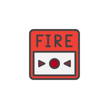 Yangın alarm düğmesine doldurulmuş anahat simgesini, çizgi vektör işareti, üzerinde beyaz izole doğrusal renkli sembol. Sembol, logo illüstrasyon. Piksel mükemmel vektör grafikleri