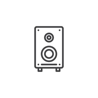 Ses hoparlör satırı simgesi, vektör işareti, anahat üzerinde beyaz izole doğrusal stil piktogram. Hoparlör simgesi, logo illüstrasyon. Düzenlenebilir kontur