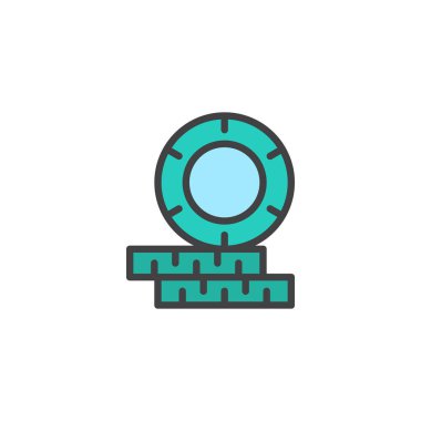 Yığılmış casino çip dolu anahat simgesini, çizgi vektör işareti, üzerinde beyaz izole doğrusal renkli sembol. Sembol, logo illüstrasyon. Piksel mükemmel vektör grafikleri