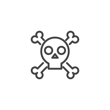 Kafatası kemikleri anahat simgesini geçti. Mobil kavramı ve web tasarım için doğrusal stili işaret. Ölüm ölüm kafatası basit çizgi vektör simgesi. Sembol, logo illüstrasyon. 