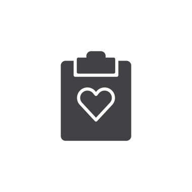 En sevdiğim belge dosya simge vektör, düz işareti, üzerinde beyaz izole katı piktogram dolu. Pano ve kalp simgesi, logo illüstrasyon.