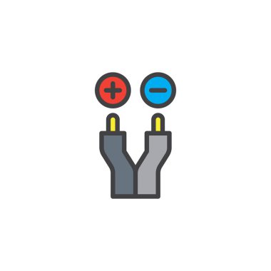 Elektrikli tel doldurulmuş anahat simgesini, çizgi vektör işareti, üzerinde beyaz izole doğrusal renkli sembol. Kablo sembolü, logo illüstrasyon. Piksel mükemmel vektör grafikleri