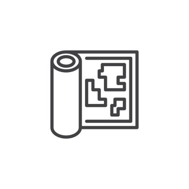 Kağıt harita anahat simgesi. Mobil kavramı ve web tasarım için doğrusal stili işaret. Haritacılık basit çizgi vektör simgesi. Sembol, logo illüstrasyon. Piksel mükemmel vektör grafikleri