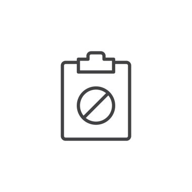 Satırı simgesi, yasaklayan Pano anahat vektör işareti, üzerinde beyaz izole doğrusal stil piktogram. Sembol, logo illüstrasyon. Düzenlenebilir kontur