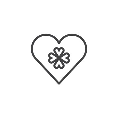 Kalp yonca anahat simgesi olan. Mobil kavramı ve web tasarım için doğrusal stili işaret. Mutlu Aziz Patrick günü kalp basit çizgi vektör simgesi. Sembol, logo illüstrasyon. 
