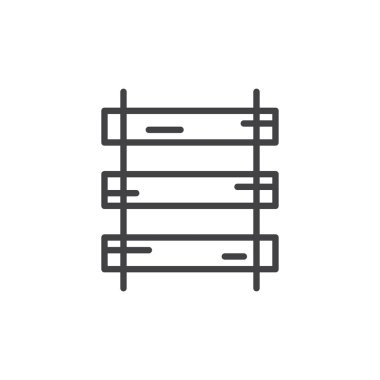 Uyuyanlar ve raylar satırı simgesi, anahat vektör işareti, üzerinde beyaz izole doğrusal stil piktogram. Eski demiryolu sembolü, logo illüstrasyon. Düzenlenebilir kontur