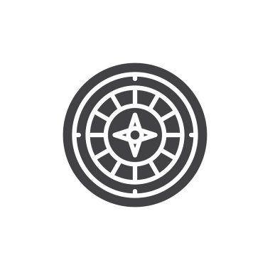 Casino rulet oyun simge vektör, düz işareti, üzerinde beyaz izole katı piktogram dolu. Sembol, logo illüstrasyon.