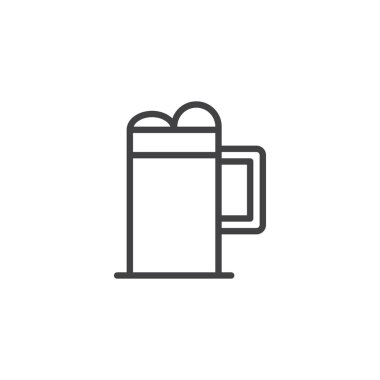 Bira cam satırı simgesi, anahat vektör işareti üzerinde beyaz izole doğrusal stil piktogram. Bira sembolü, logo illüstrasyon bir fincan. Düzenlenebilir kontur