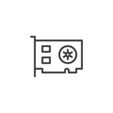 Bilgisayar ekran kartı anahat simgesi. Mobil kavramı ve web tasarım için doğrusal stili işaret. Bilgisayar parçaları basit çizgi vektör simgesi. Sembol, logo illüstrasyon. Piksel mükemmel vektör grafikleri