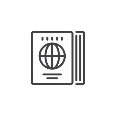 Seyahat Rehberi anahat simgesi. Mobil kavramı ve web tasarım için doğrusal stili işaret. Dünya harita kitap basit çizgi vektör simgesi. Sembol, logo illüstrasyon. Piksel mükemmel vektör grafikleri