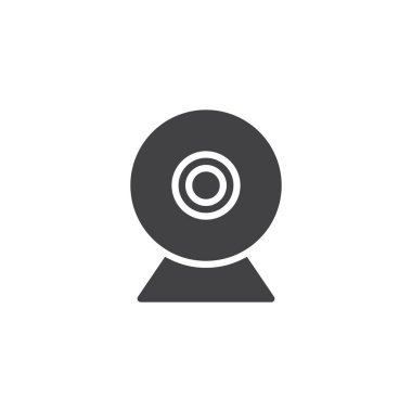 Webcam simge vektör, düz işareti, üzerinde beyaz izole katı piktogram dolu. Web kamera simgesi, logo illüstrasyon.