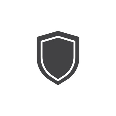 Kalkan koruma simge vektör, dolu düz işareti, üzerinde beyaz izole katı piktogram. Güvenlik kalkanı simgesi, logo illüstrasyon.