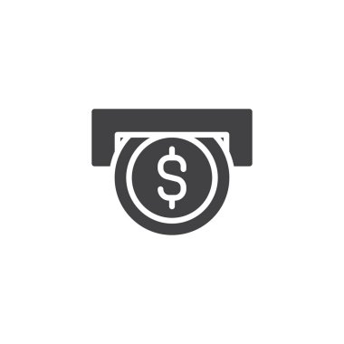 Yuvası dolar sikke simge vektör, dolu düz işareti, üzerinde beyaz izole katı piktogram. Sembol, logo illüstrasyon.