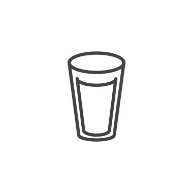 Süt cam satırı simgesi, anahat vektör işareti üzerinde beyaz izole doğrusal stil piktogram. Bir bardak su sembolü, logo illüstrasyon. Düzenlenebilir kontur