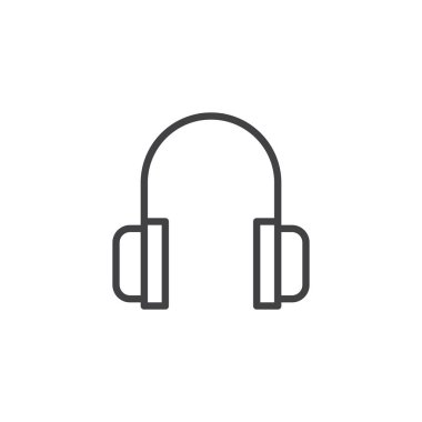 Kulaklık hat simgesi, Anahat vektör işareti, üzerinde beyaz izole doğrusal stil piktogram. Logo illüstrasyon müzik sembole dinle. Düzenlenebilir kontur
