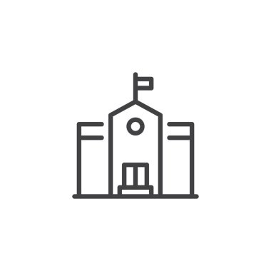 Okul binası anahat simgesi. Mobil kavramı ve web tasarım için doğrusal stili işaret. Eğitim basit çizgi vektör simgesi. Sembol, logo illüstrasyon. Piksel mükemmel vektör grafikleri