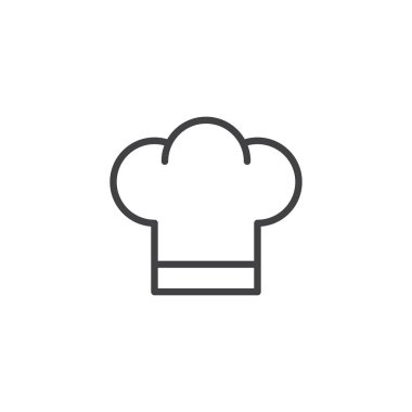 Chef şapka satırı simgesi, Anahat vektör işareti üzerinde beyaz izole doğrusal stil piktogram. Mutfağı sembolü, logo illüstrasyon. Düzenlenebilir kontur