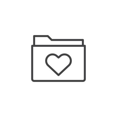 Aşk sık kullanılan klasörü satırı simgesi, vektör işareti, anahat üzerinde beyaz izole doğrusal stil piktogram. Klasör simgesini, logo illüstrasyon kalp. Düzenlenebilir kontur