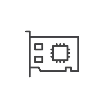 Ağ kartı satırı simgesi, anahat vektör işareti, üzerinde beyaz izole doğrusal stil piktogram. Genişletme kartı sembolü, logo illüstrasyon. Düzenlenebilir kontur