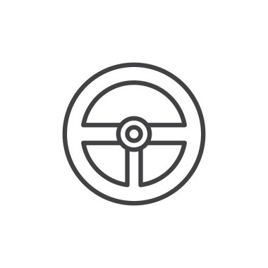 Direksiyon simidi anahat simgesi. Mobil kavramı ve web tasarım için doğrusal stili işaret. Oyun kumandası basit çizgi vektör simgesi. Sembol, logo illüstrasyon. Piksel mükemmel vektör grafikleri