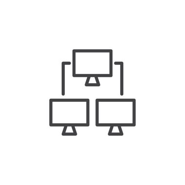 Bilgisayar ağ satırı simgesi, anahat vektör işareti üzerinde beyaz izole doğrusal stil piktogram. Sembol, logo illüstrasyon. Düzenlenebilir kontur