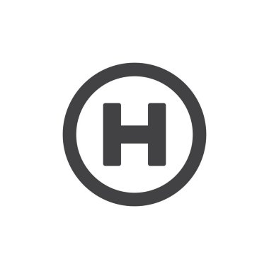 Helikopter pisti simge vektör, düz işareti, üzerinde beyaz izole katı piktogram dolu. Helikopter iniş pad sembolü, logo illüstrasyon.