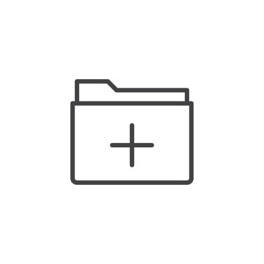 Klasör satırı simgesi eklemek için vektör işareti, anahat üzerinde beyaz izole doğrusal stil piktogram. Klasör artı sembolü, logo illüstrasyon. Düzenlenebilir kontur