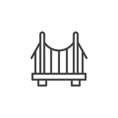 Asma köprü satırı simgesi, anahat vektör işareti üzerinde beyaz izole doğrusal stil piktogram. Sembol, logo illüstrasyon. Düzenlenebilir kontur