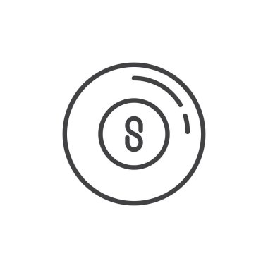 Havuz topu satırı simgesi, vektör işareti, anahat üzerinde beyaz izole doğrusal stil piktogram. Bilardo sekiz top sembolü, logo illüstrasyon. Düzenlenebilir kontur