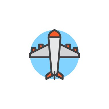 Uçak dolu anahat simgesini, çizgi vektör işareti, üzerinde beyaz izole doğrusal renkli sembol. Uçak sembolü, logo illüstrasyon. Piksel mükemmel vektör grafikleri