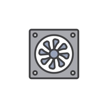 Bilgisayar soğutucu doldurulmuş anahat simgesini, çizgi vektör işareti, üzerinde beyaz izole doğrusal renkli sembol. Soğutma havalandırma fan sembolü, logo illüstrasyon. Piksel mükemmel vektör grafikleri