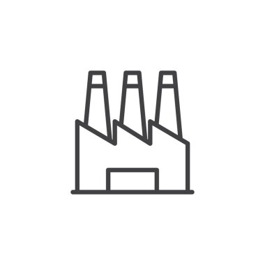 Fabrika satırı simgesi, anahat vektör işareti üzerinde beyaz izole doğrusal stil piktogram. Sanayi sembol, logo illüstrasyon. Düzenlenebilir kontur